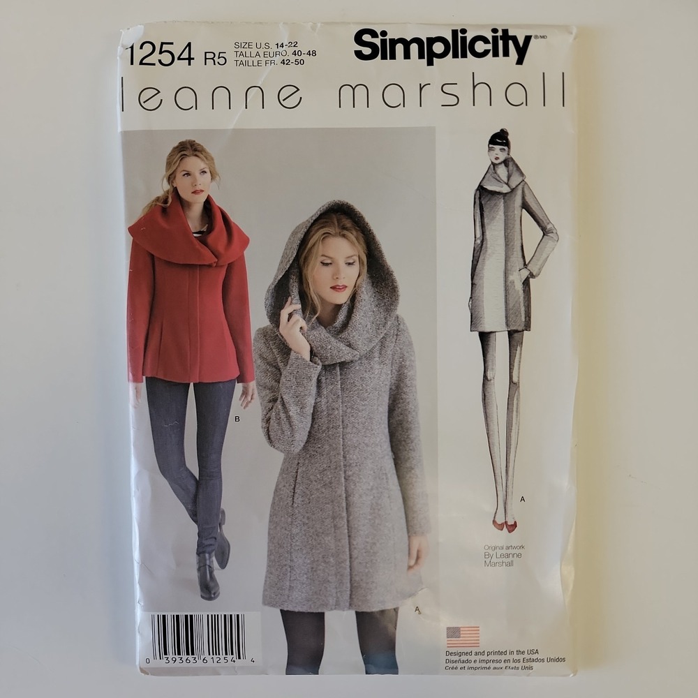 Simplicity 1254 Leanne Marshall Womens Coat Jacket Pattern 14-22 Hood UNCUT